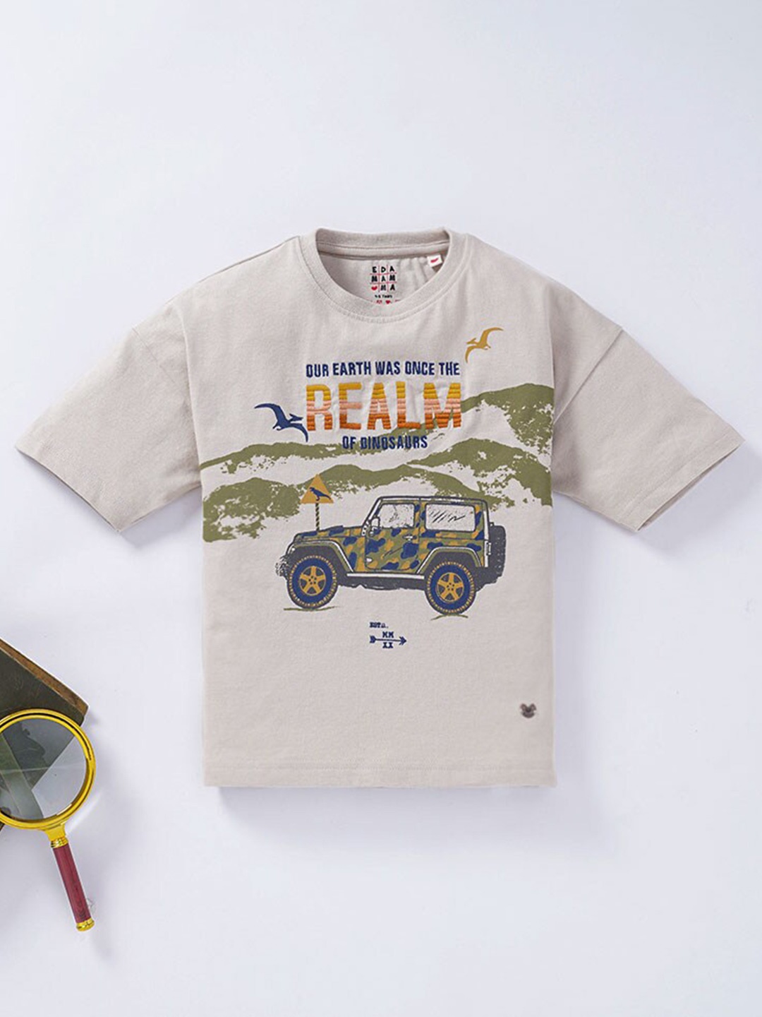 

Ed-a-Mamma Boys Beige Printed Cotton T-shirt