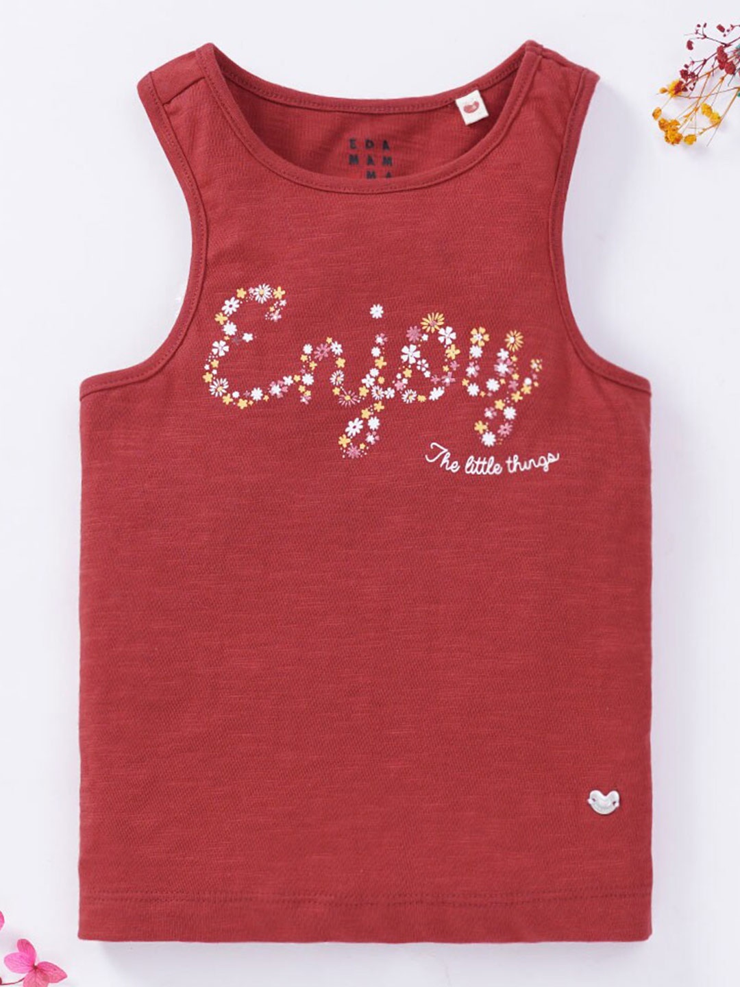 

Ed-a-Mamma Girls Red Floral Printed Cotton T-shirt