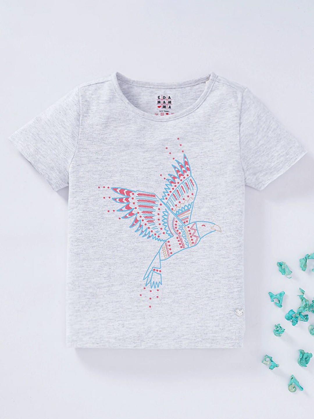 

Ed-a-Mamma Girls White Bird Printed Cotton T-shirt