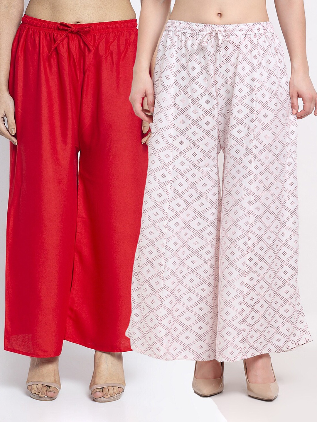 

Jinfo Women Pack of 2 Printed Flared Knitted Ethnic Palazzos, Red