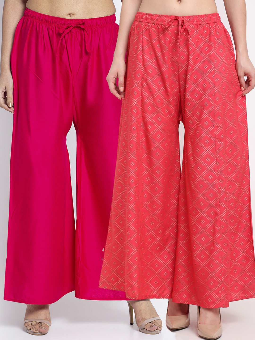 

Jinfo Women Pack of 2 Flared Knitted Ethnic Palazzos, Pink