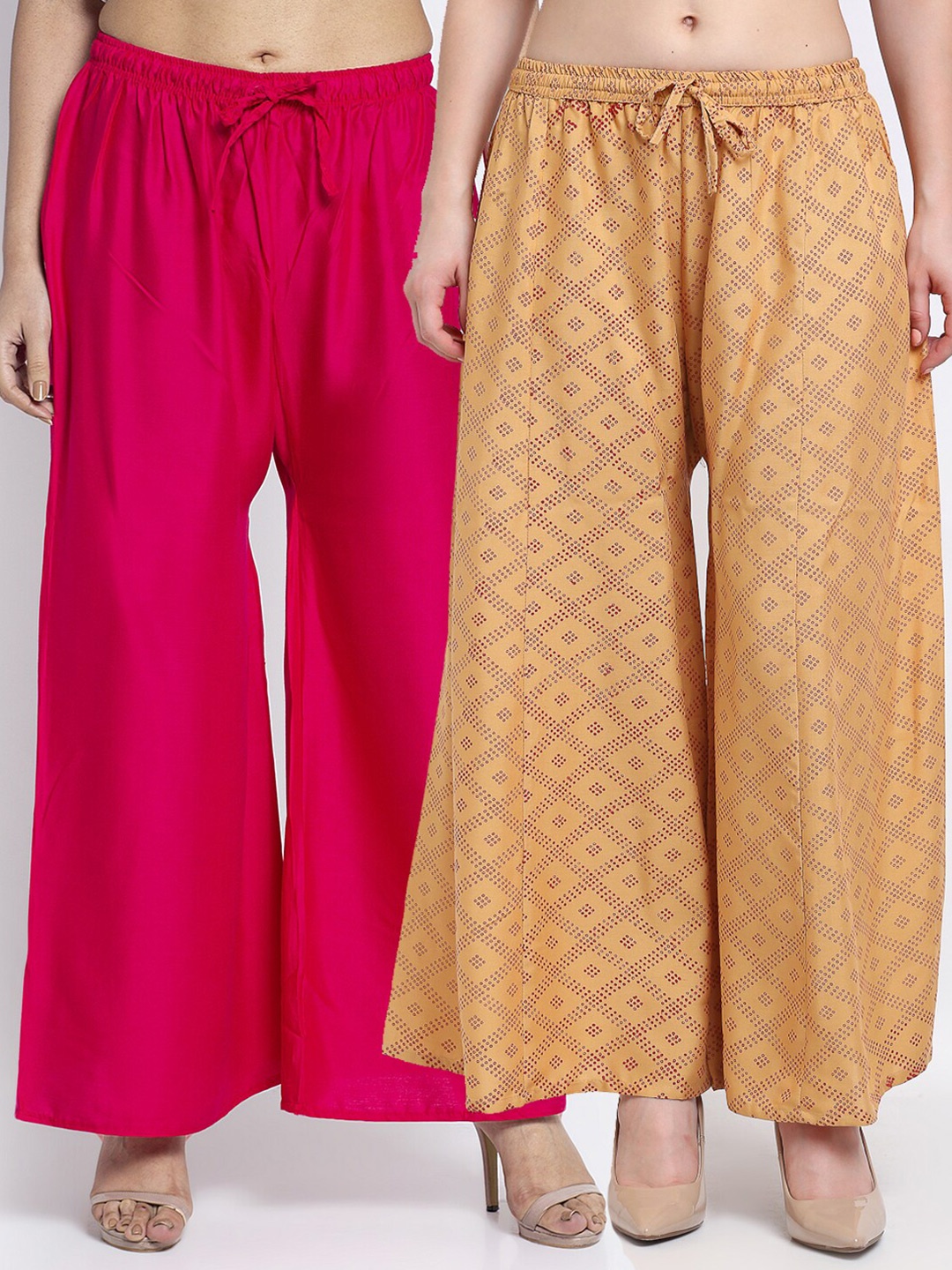 

Jinfo Women Pack of 2 Flared Knitted Ethnic Palazzos, Pink