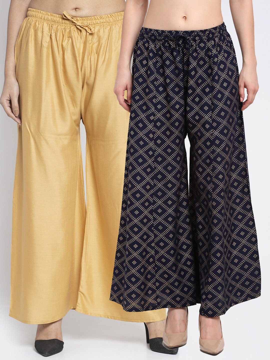 

Jinfo Women Pack Of 2 Beige & Black Printed Palazzos
