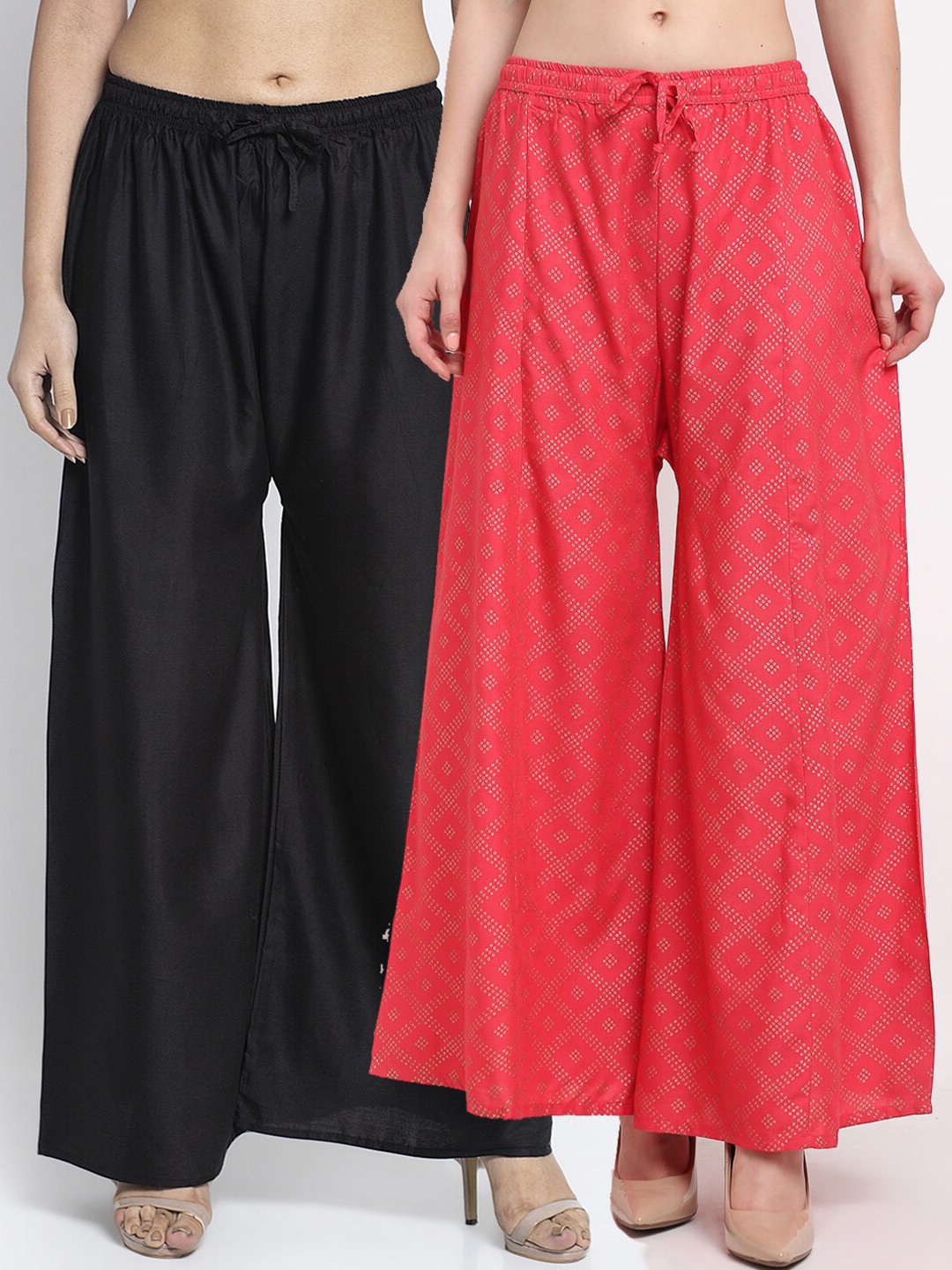 

Jinfo Women Pack of 2 Flared Ethnic Palazzos, Black