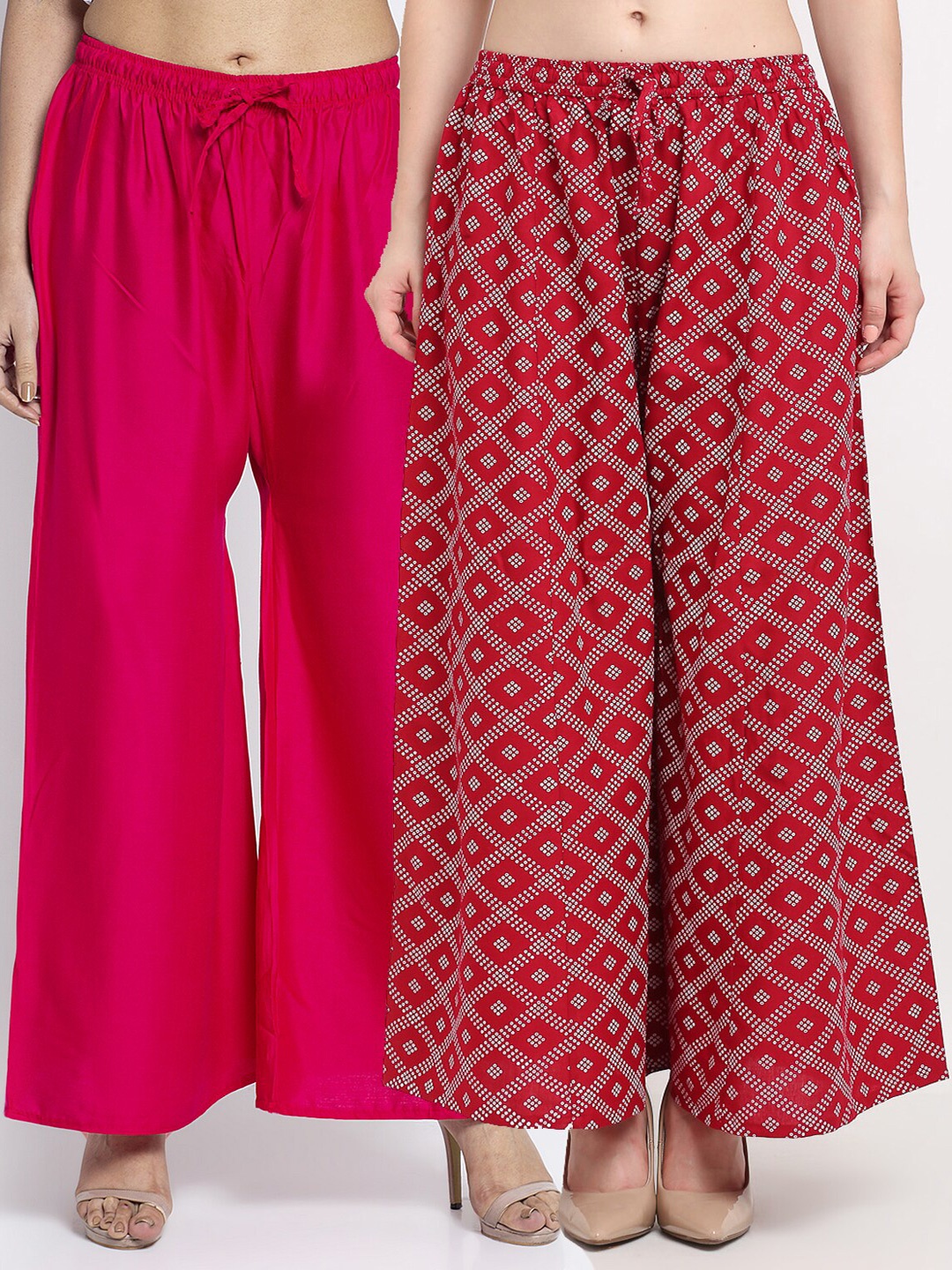 

Jinfo Women Pack Of 2 Pink & Maroon Printed Palazzos