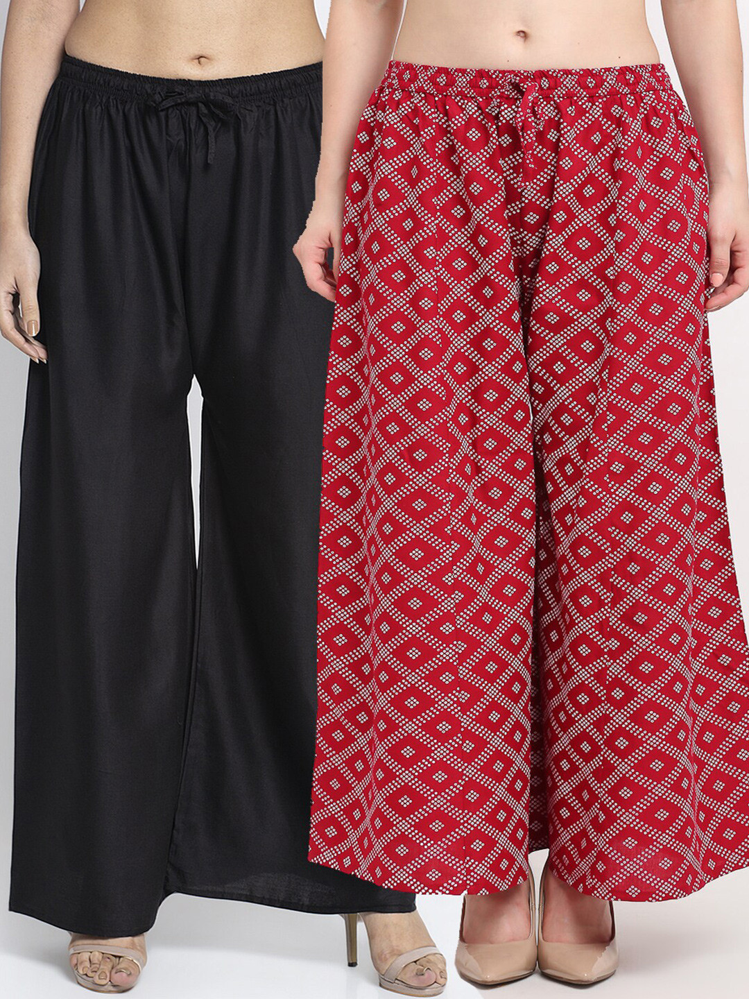 

Jinfo Women Pack Of 2 Black & Maroon Printed Flared Knitted Ethnic Palazzos