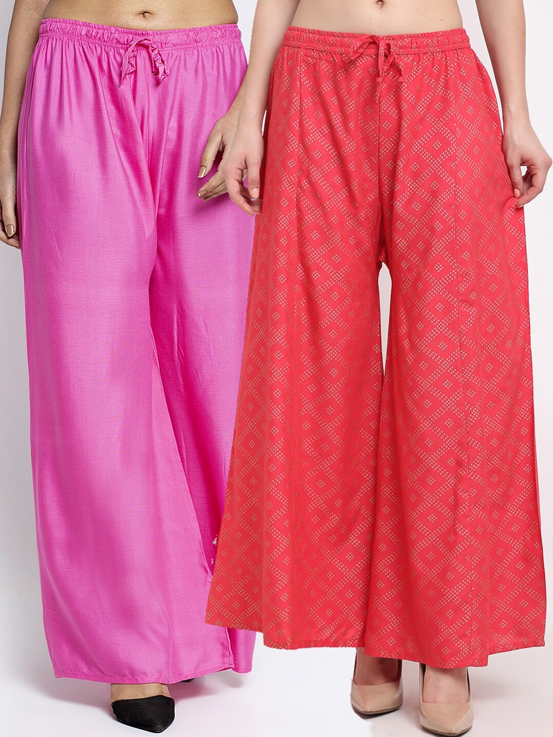

Jinfo Women Pack of 2 Flared Knitted Ethnic Palazzos, Pink