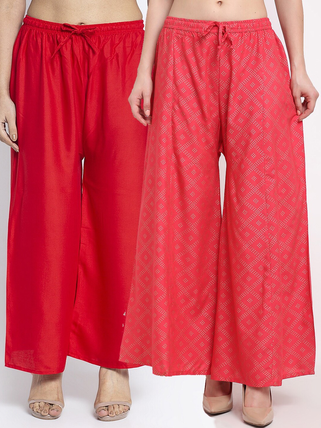 

Jinfo Women Set Of 2 Red & Coral Knitted Ethnic Palazzos