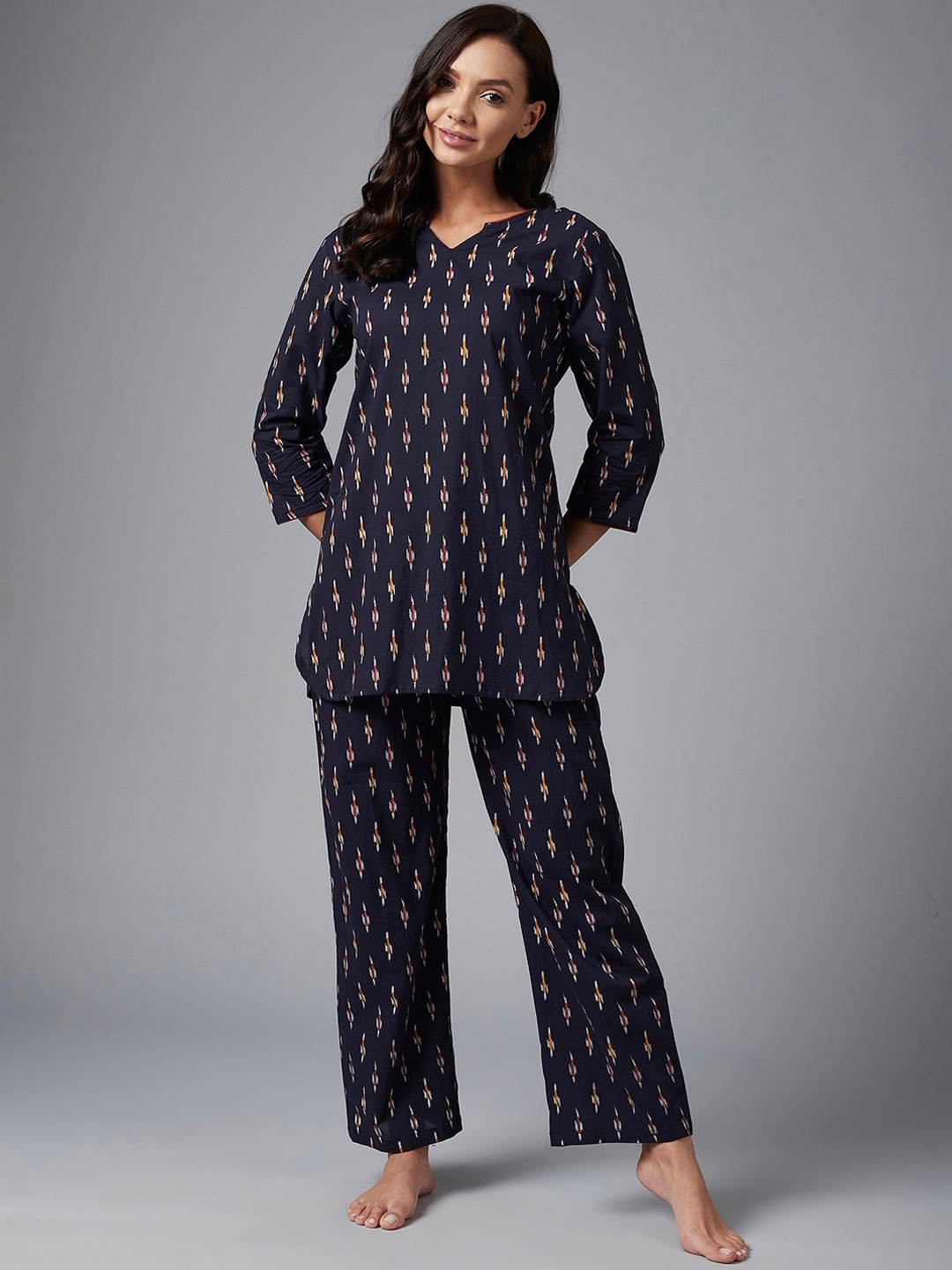

Azira Women Navy Blue & White Printed Night suit