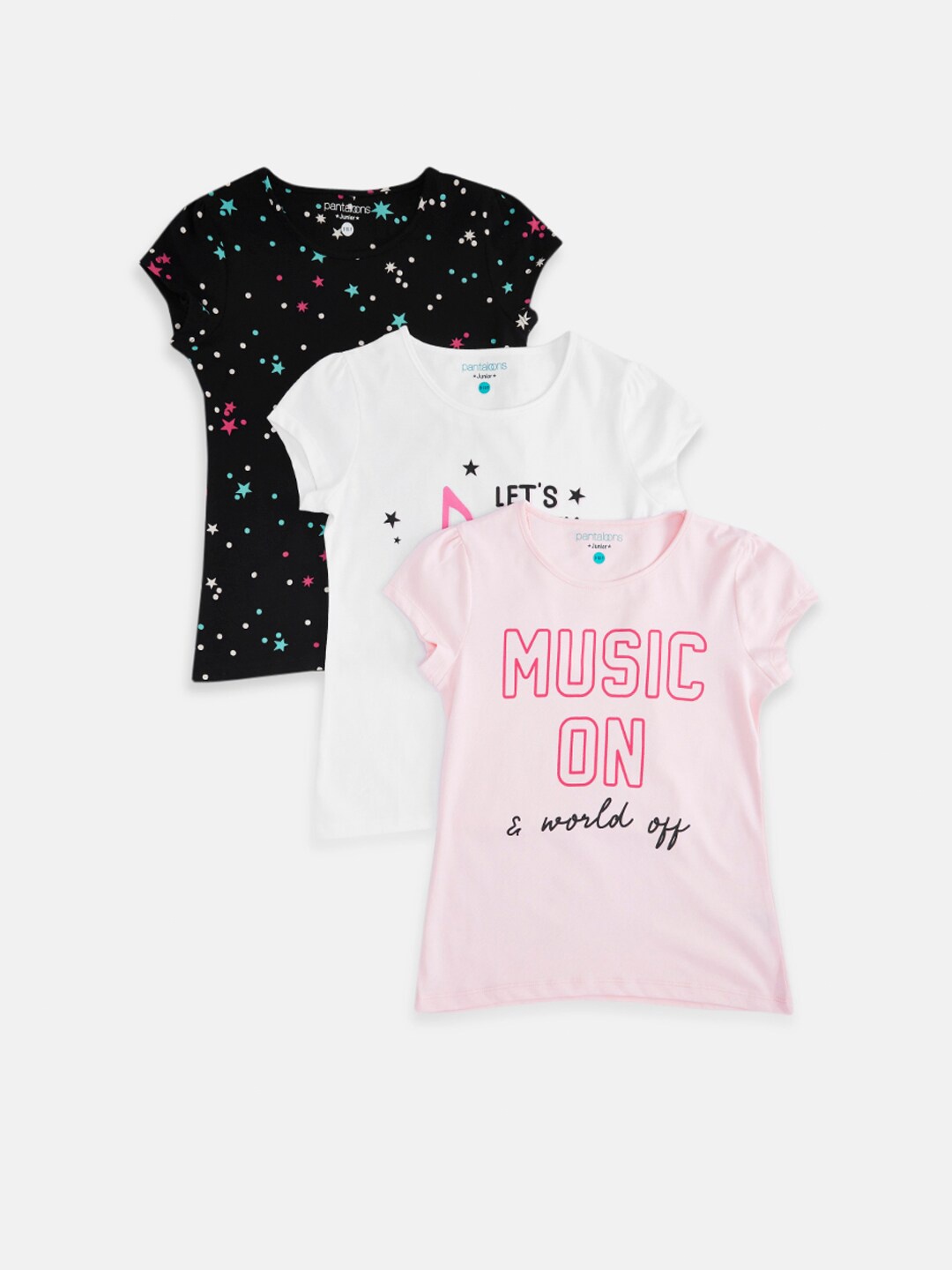 

Pantaloons Junior Girls Pack Of 3 Typography Pure Cotton Printed T-shirt, Pink