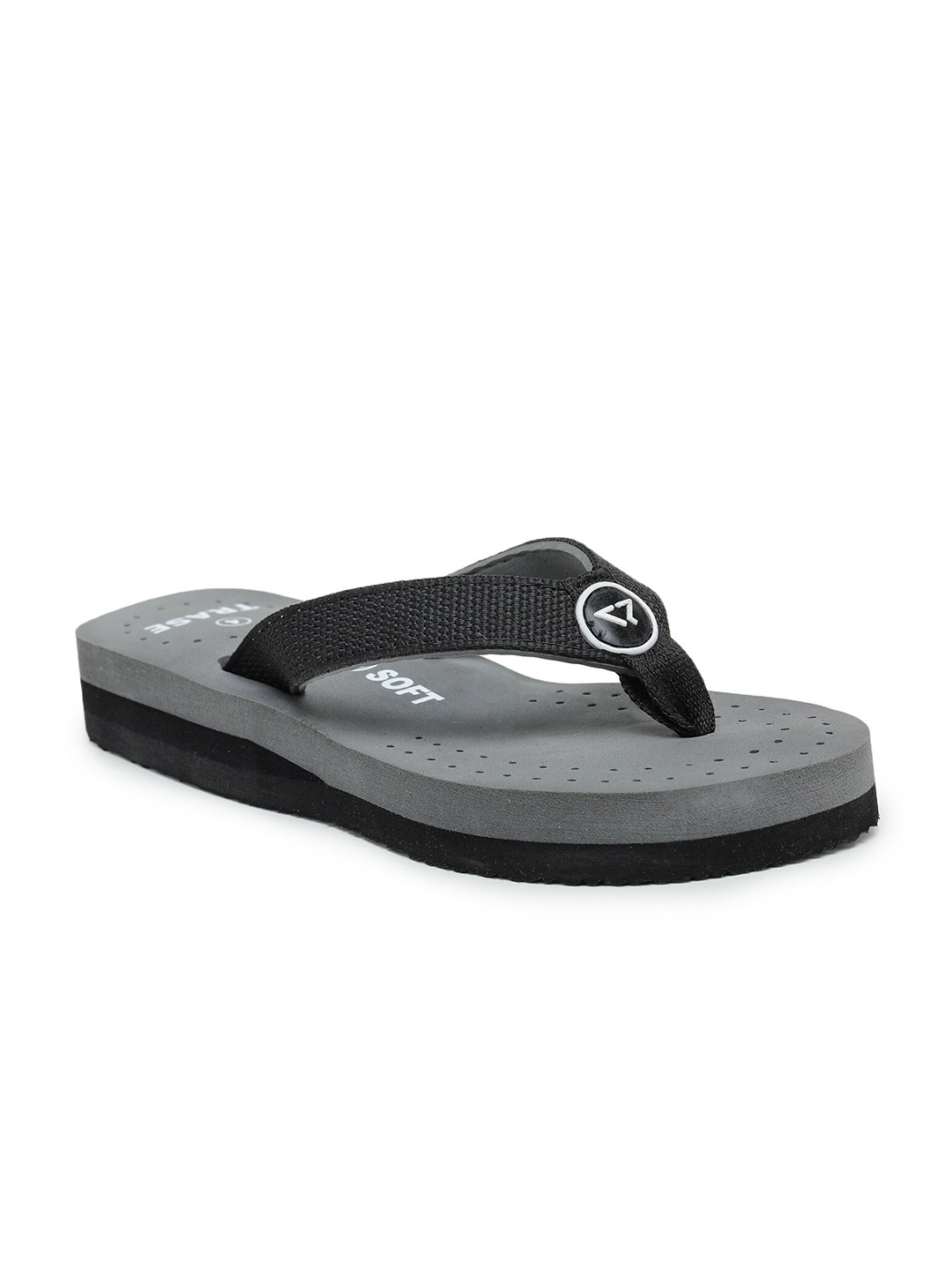 

TRASE Women Grey & Black Solid Thong Flip Flops