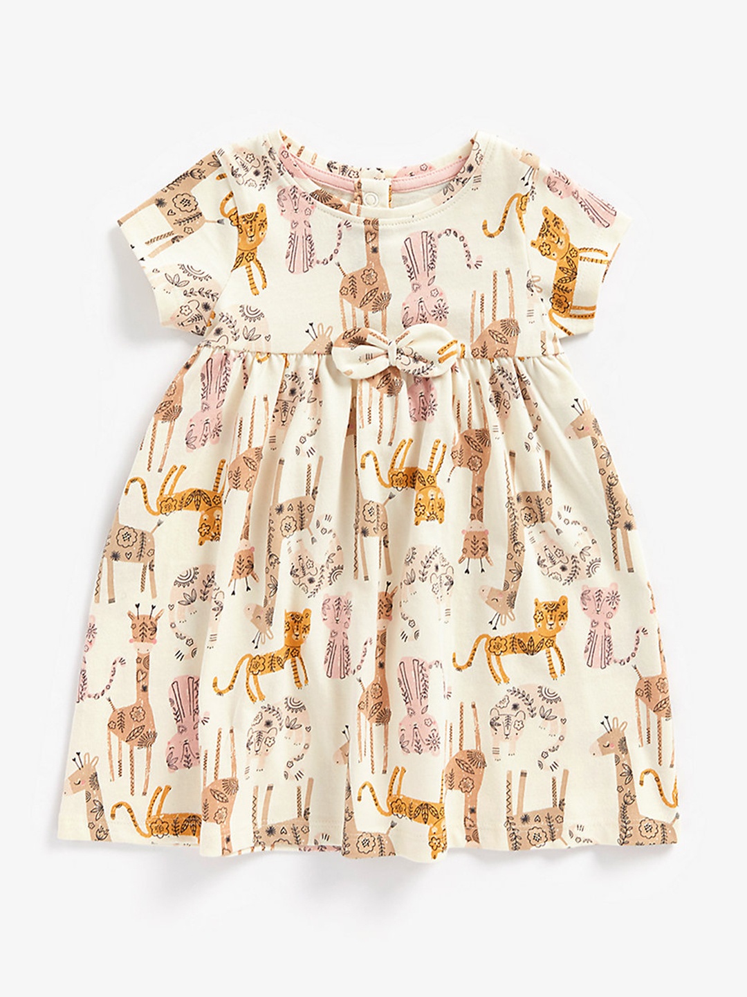 

mothercare Girls Cream-Coloured Animal Print Pure Cotton A-Line Dress