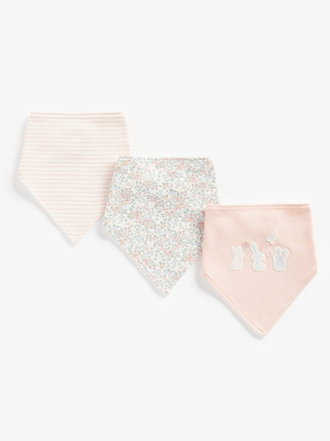 

mothercare Girls Pack Of 3 Peach-Coloured & White Printed & Striped Pure Cotton Bibs