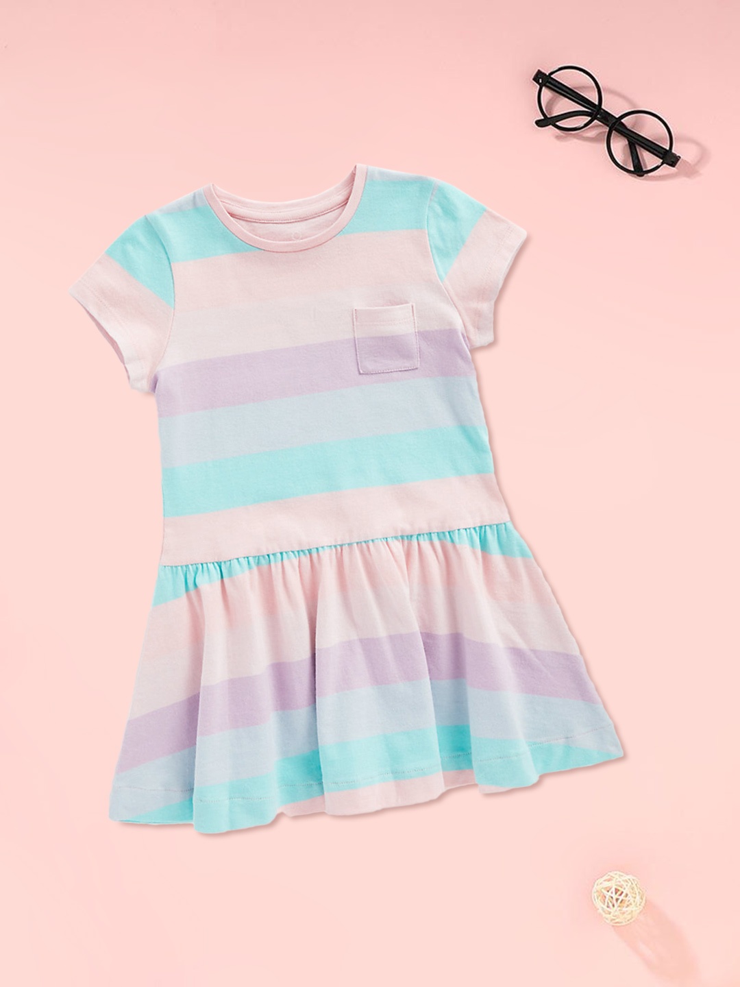 

mothercare Girls Pink & Blue Striped Fit & Flare Dress