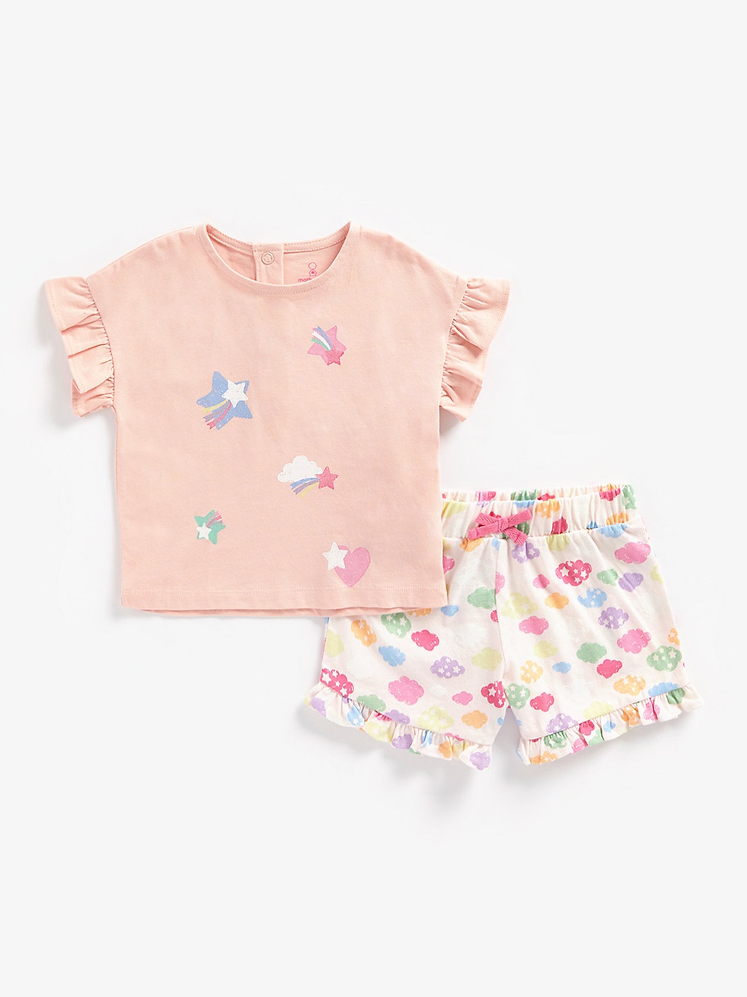 

mothercare Girls Pink & White Printed Top with Shorts