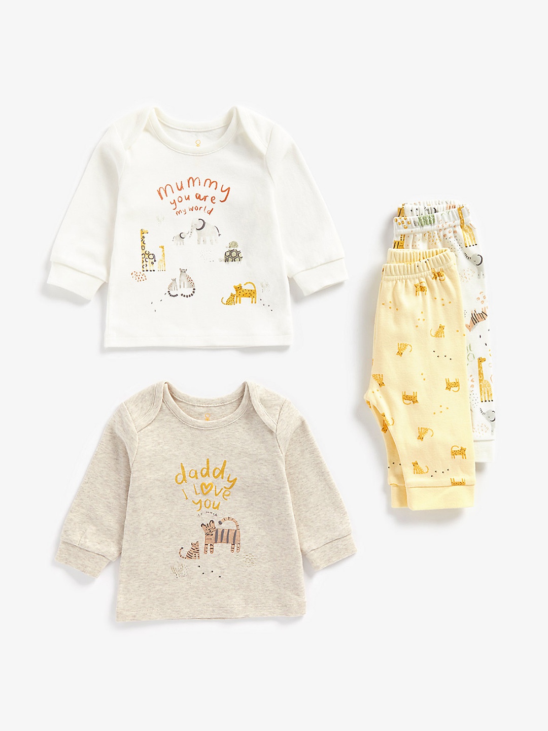 

mothercare Kids Set Of 2 Printed Pure Cotton T-shirt with Pyjamas, Cream