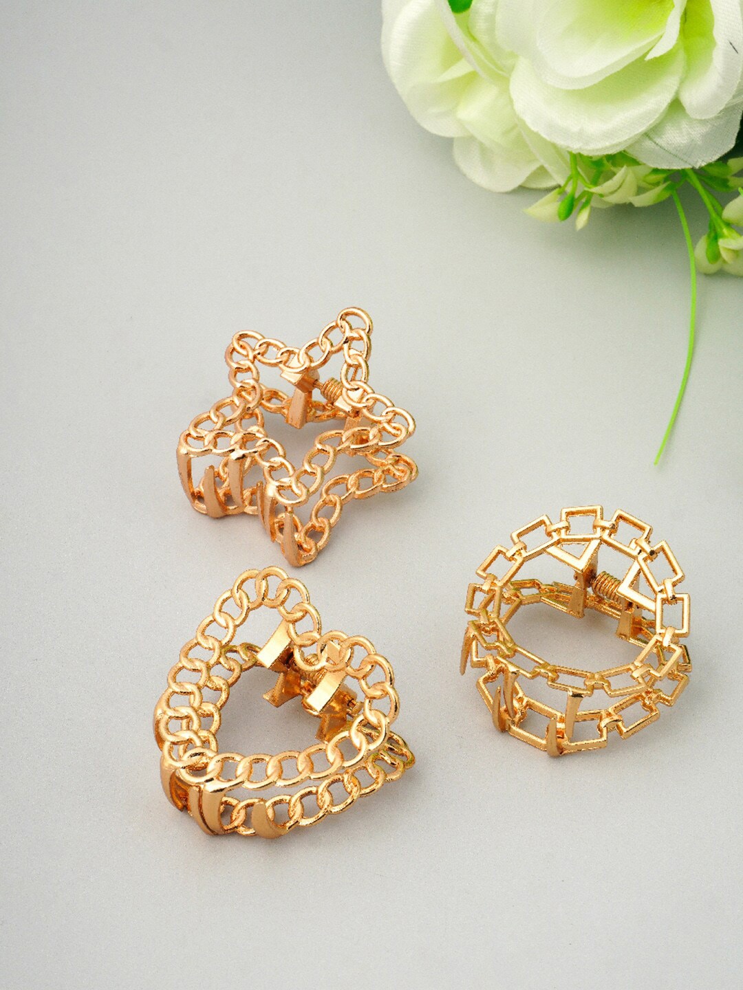 

Ferosh Women Gold-Toned Set of 3 Embellished Claw Clip
