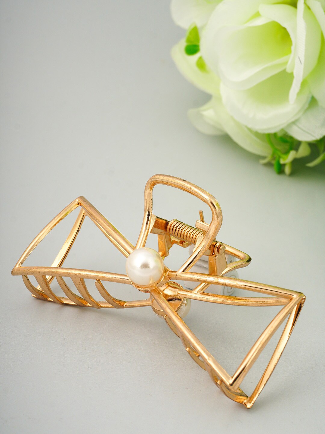 

Ferosh Women Gold-Toned & White Embellished Claw Clip