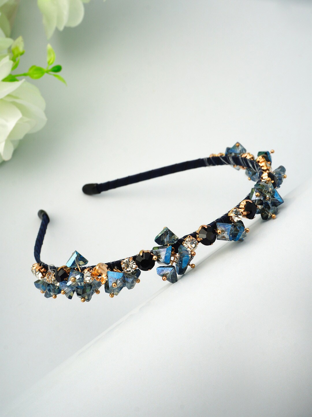 

Ferosh Women Blue & Black Crystal Embellished Hairband