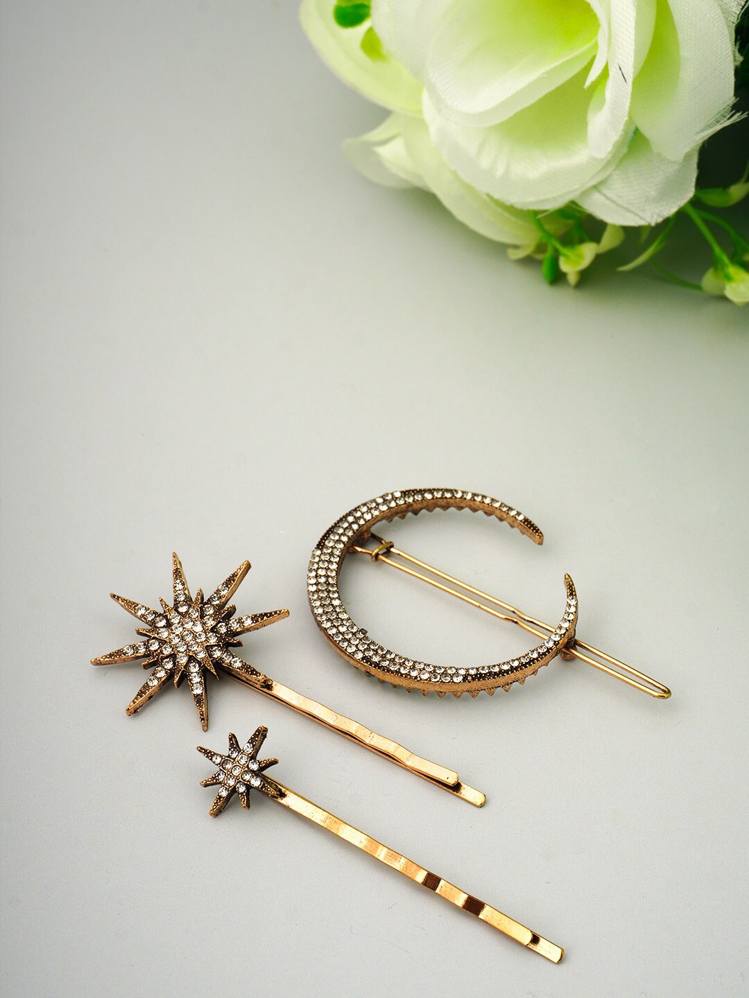 

Ferosh Women Gold-Toned & White Set of 3 Embellished Bobby Pins