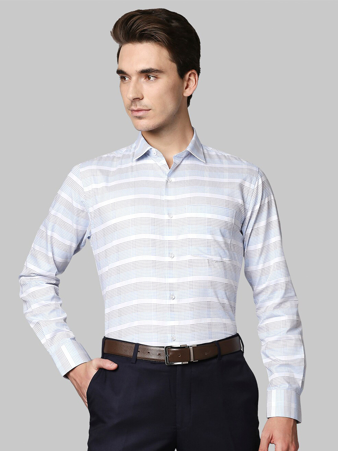 

Park Avenue Men Blue Slim Fit Horizontal Stripes Striped Cotton Formal Shirt