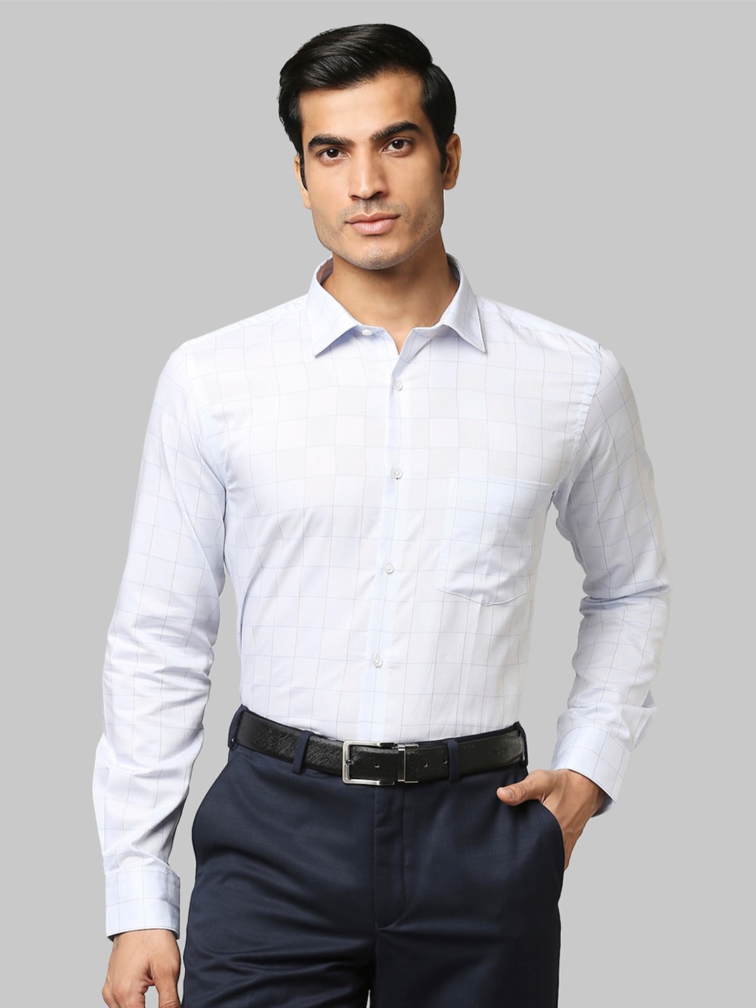 

Park Avenue Men Blue Slim Fit Windowpane Checked Cotton Formal Shirt