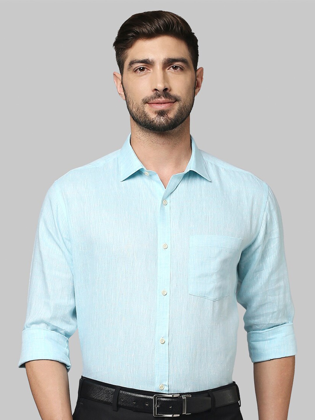 

Park Avenue Men Blue Slim Fit Linen Formal Shirt