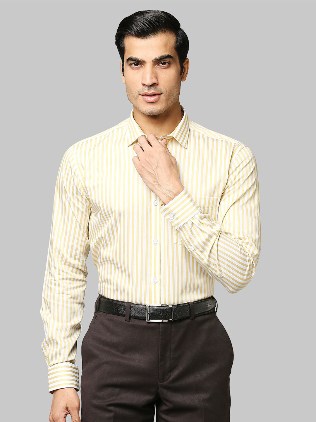 

Park Avenue Men Yellow Slim Fit Striped Cotton Formal Shirt