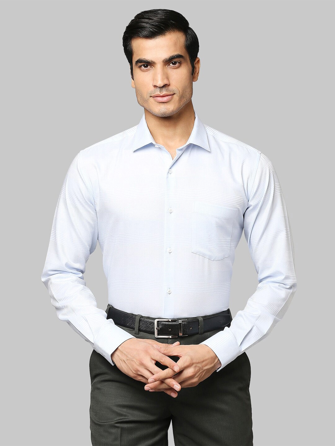 

Park Avenue Men Blue Self Design Slim Fit Formal Cotton Shirt