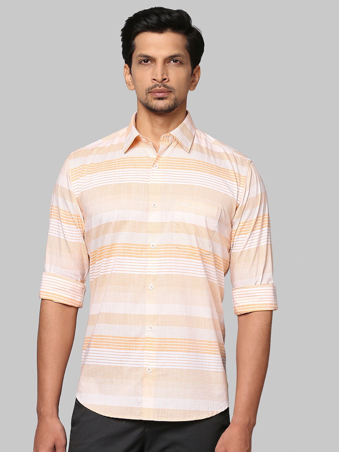 

Park Avenue Men Orange Slim Fit Striped Cotton Casual Shirt