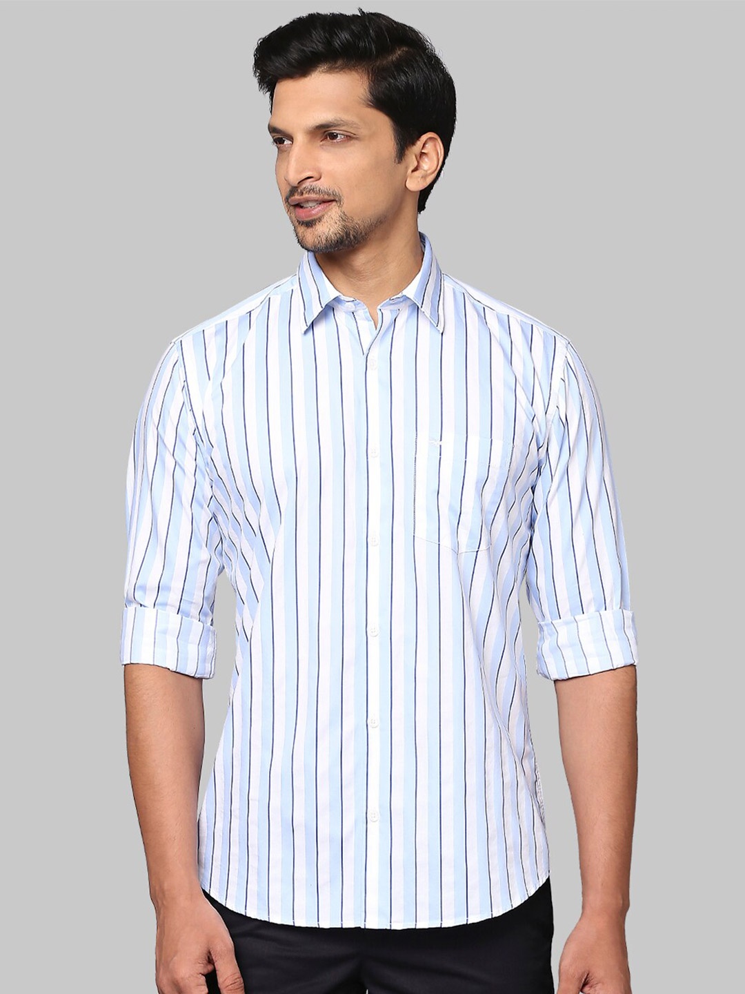 

Park Avenue Men Blue Slim Fit Striped Cotton Casual Shirt