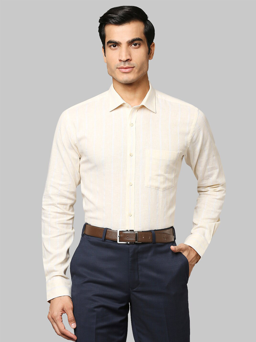

Park Avenue Men Yellow Slim Fit Striped Formal Shirt