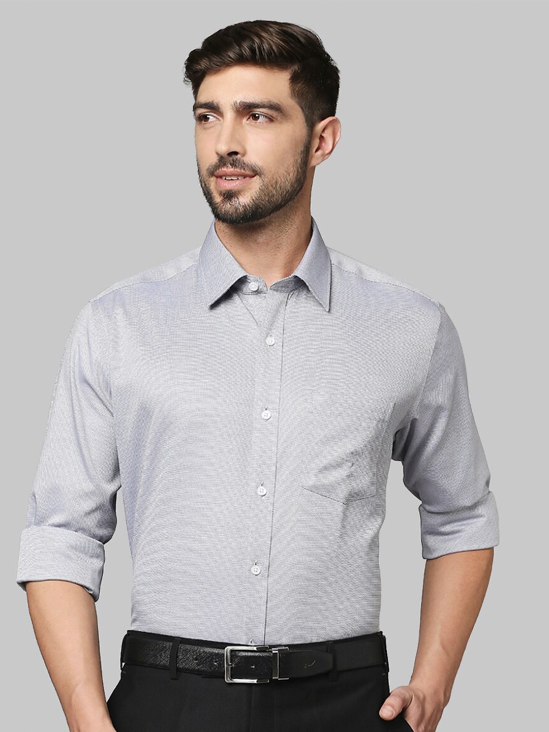 

Park Avenue Men Grey Pinstripes Striped Cotton Formal Shirt