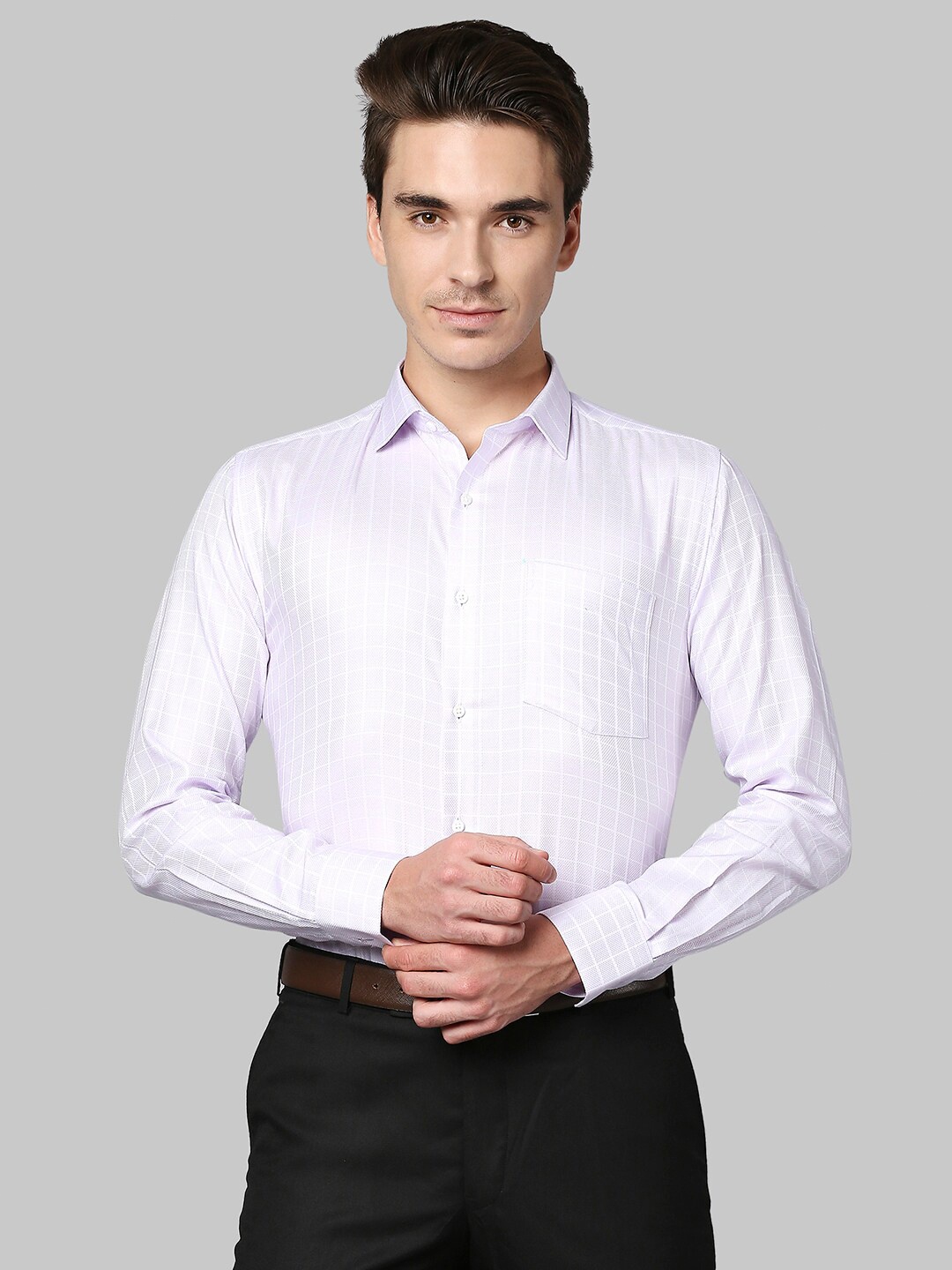 

Park Avenue Men Purple Slim Fit Checked Cotton Formal Shirt