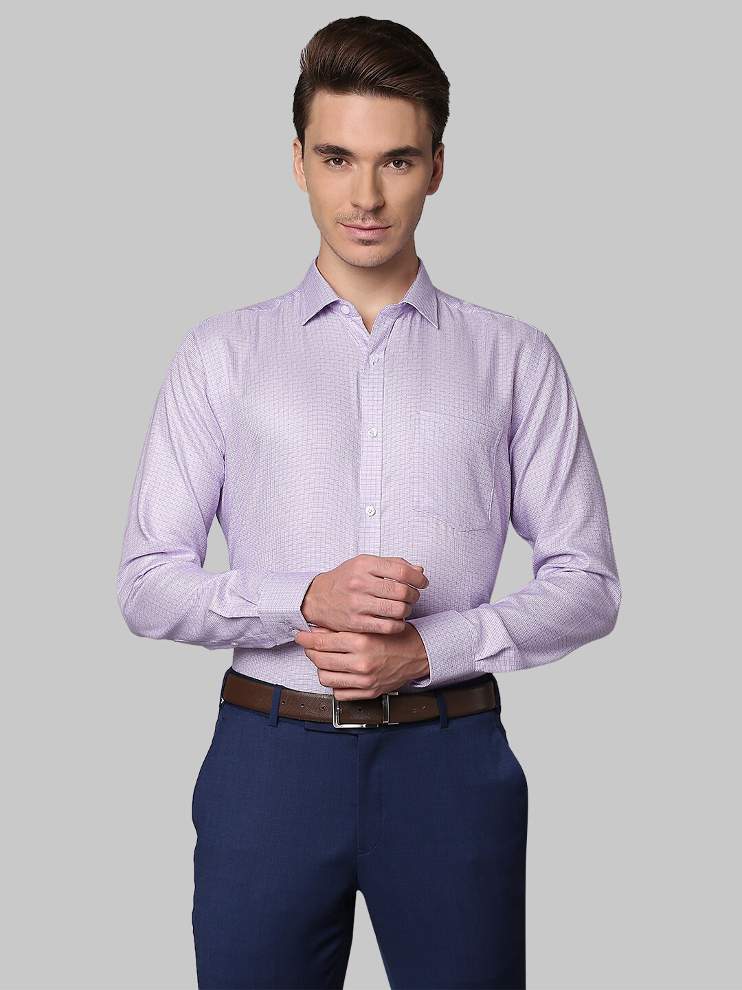 

Park Avenue Men Purple Slim Fit Micro Checked Formal Cotton Shirt