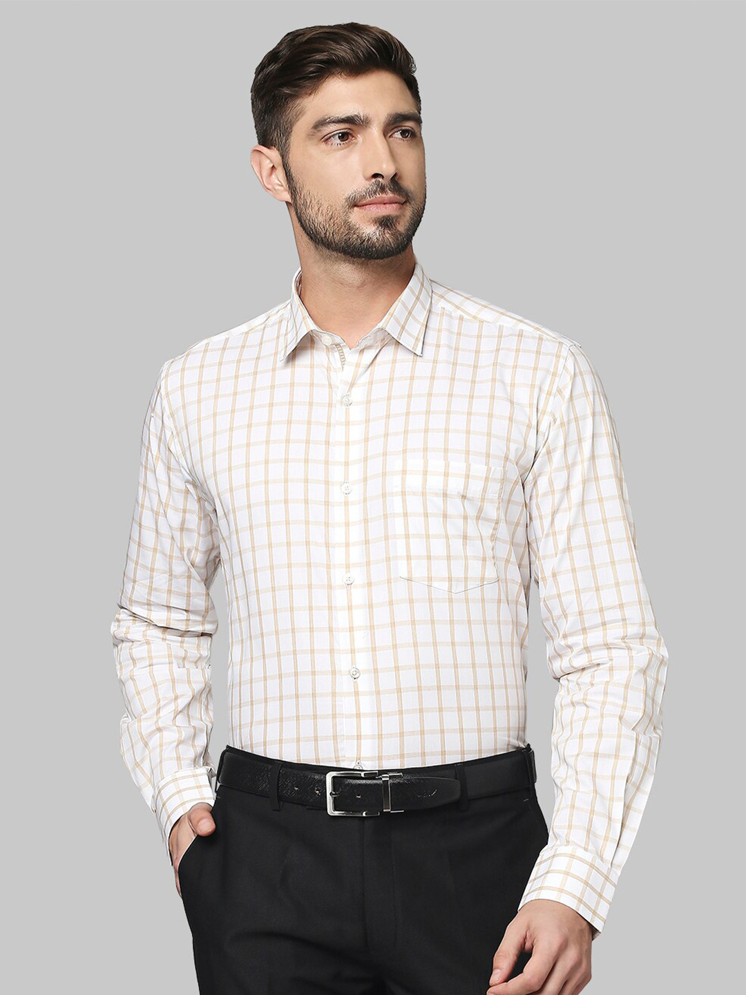 

Park Avenue Men Beige Slim Fit Checked Formal Shirt