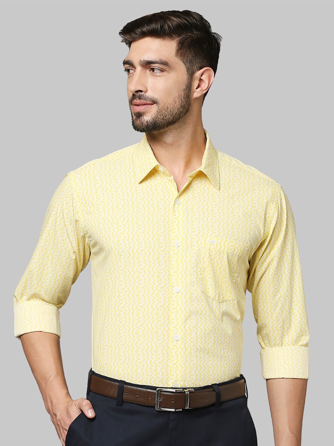 

Park Avenue Men Yellow Slim Fit Floral Printed Cotton Formal Shirt