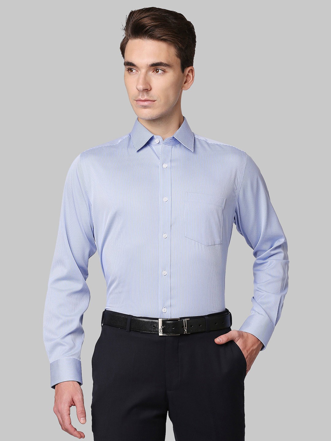

Park Avenue Men Blue Regular Fit Striped Formal Shirt