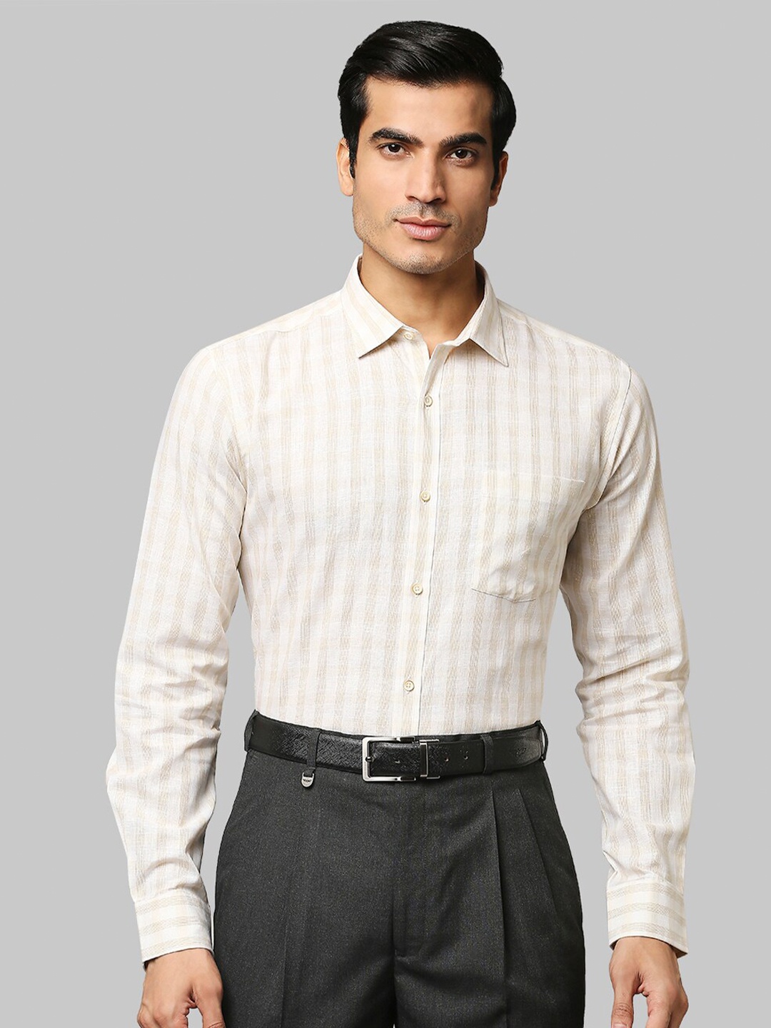 

Park Avenue Men Beige Slim Fit Checked Formal Shirt