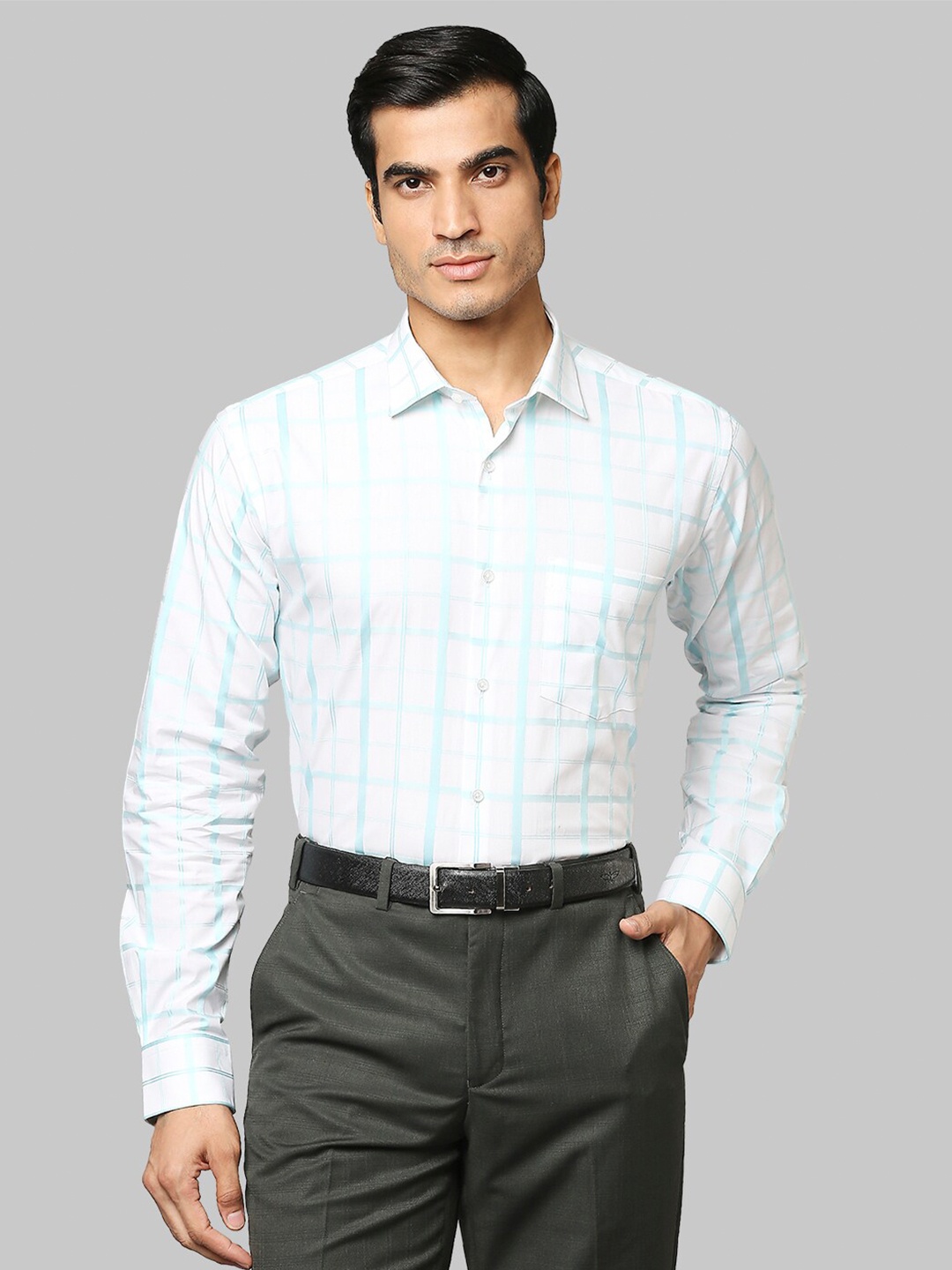 

Park Avenue Men Blue Slim Fit Checked Formal Shirt