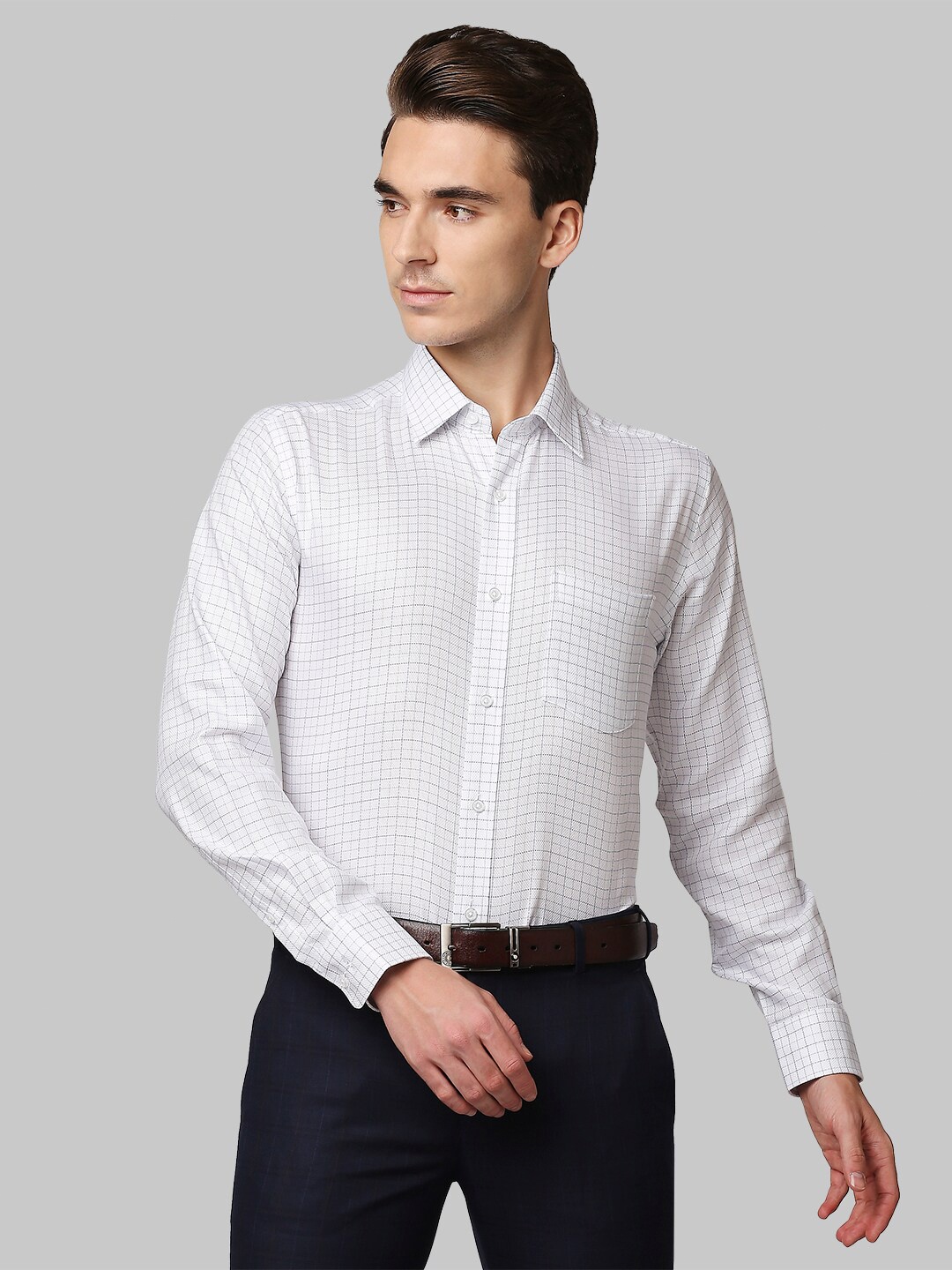 

Park Avenue Men White Grid Tattersall Checks Cotton Formal Shirt