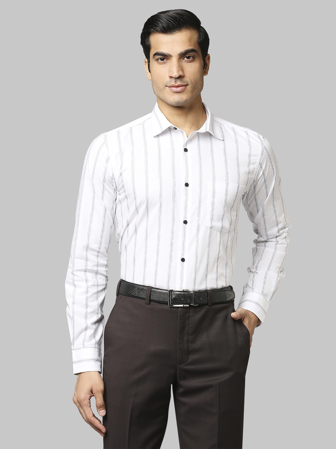 

Park Avenue Men White Slim Fit Striped Cotton Formal Shirt