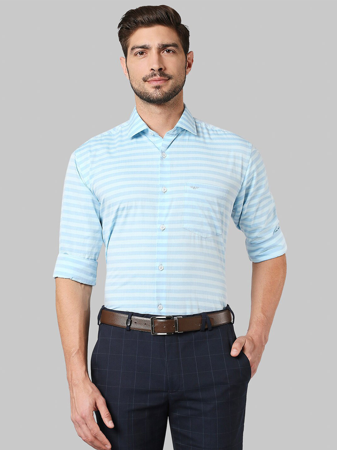 

Park Avenue Men Blue Slim Fit Horizontal Stripes Striped Cotton Casual Shirt