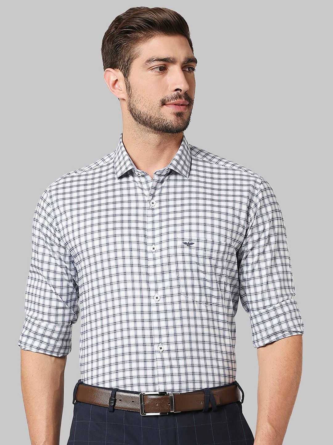 

Park Avenue Men Grey Slim Fit Gingham Checks Checked Cotton Casual Shirt