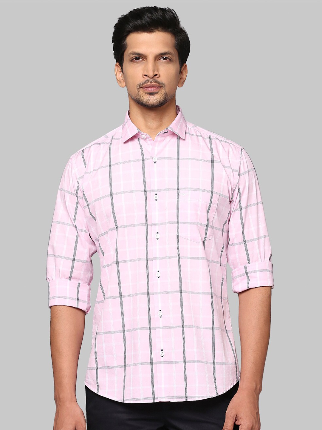 

Park Avenue Men Pink Slim Fit Windowpane Checks Opaque Checked Casual Shirt