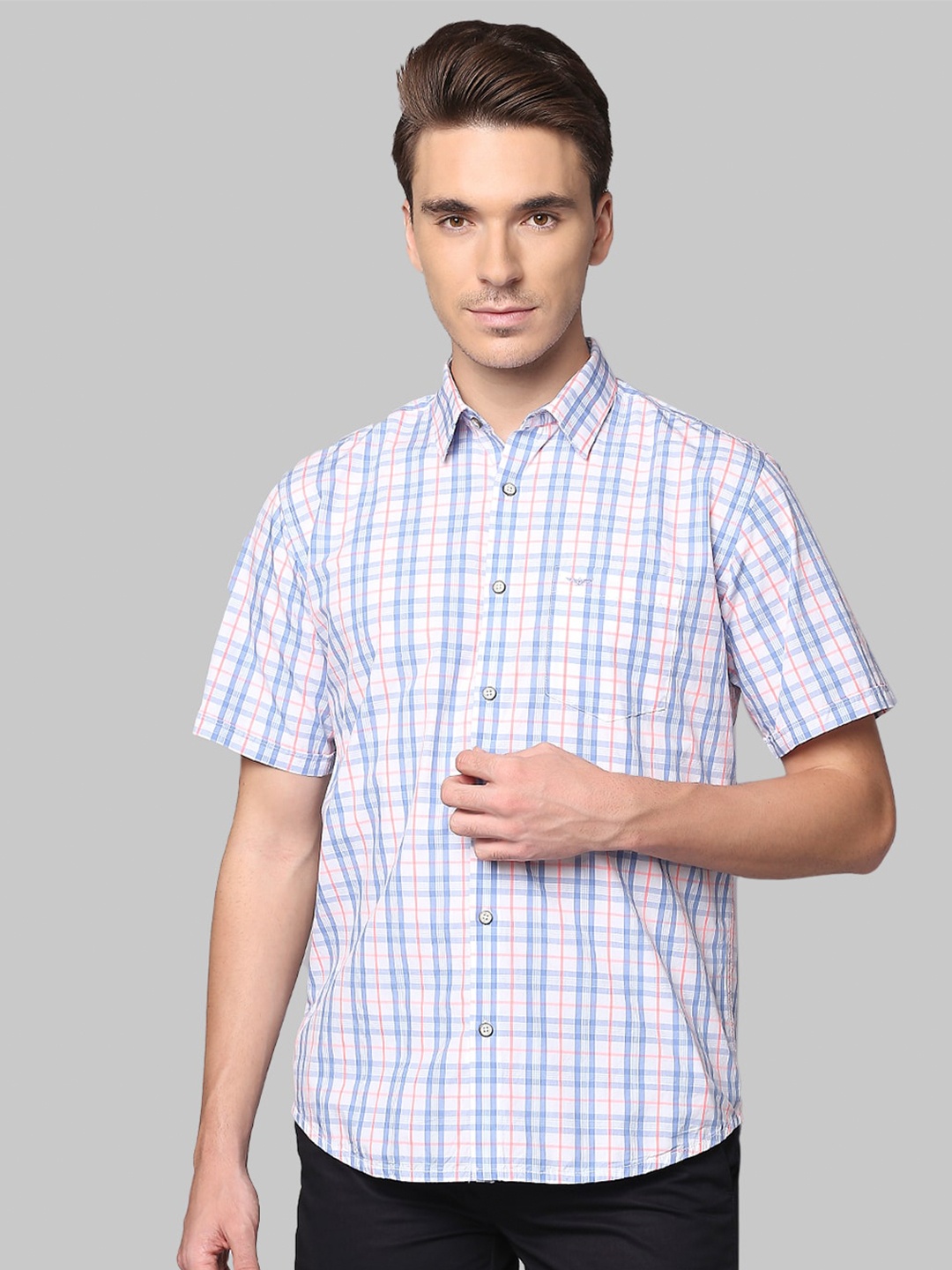 

Park Avenue Men White & Blue Slim Fit Checked Casual Shirt