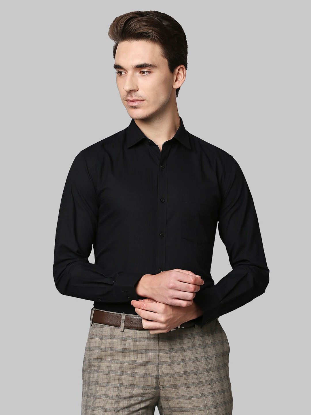 

Park Avenue Men Black Slim Fit Cotton Formal Shirt