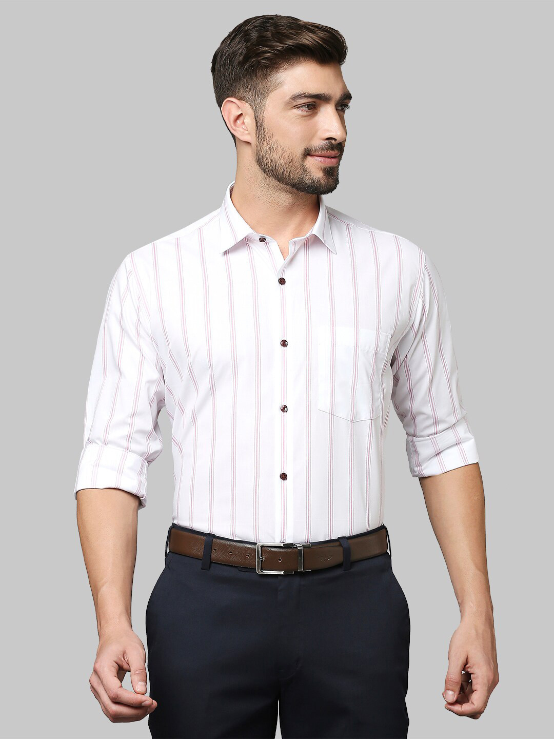 

Park Avenue Men Maroon Slim Fit Striped Formal Shirt