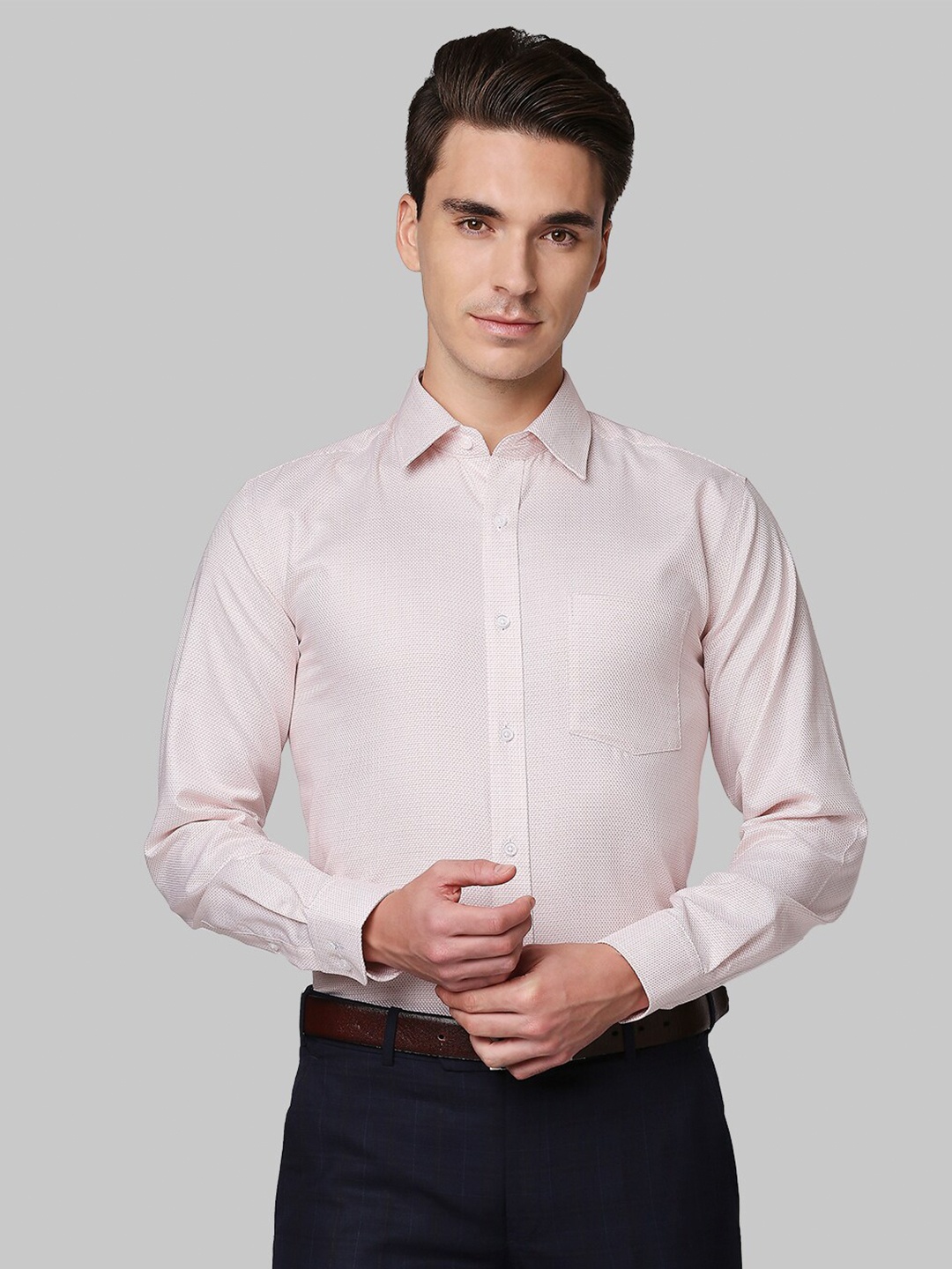 

Park Avenue Men Orange Textured Cotton Formal Shirt