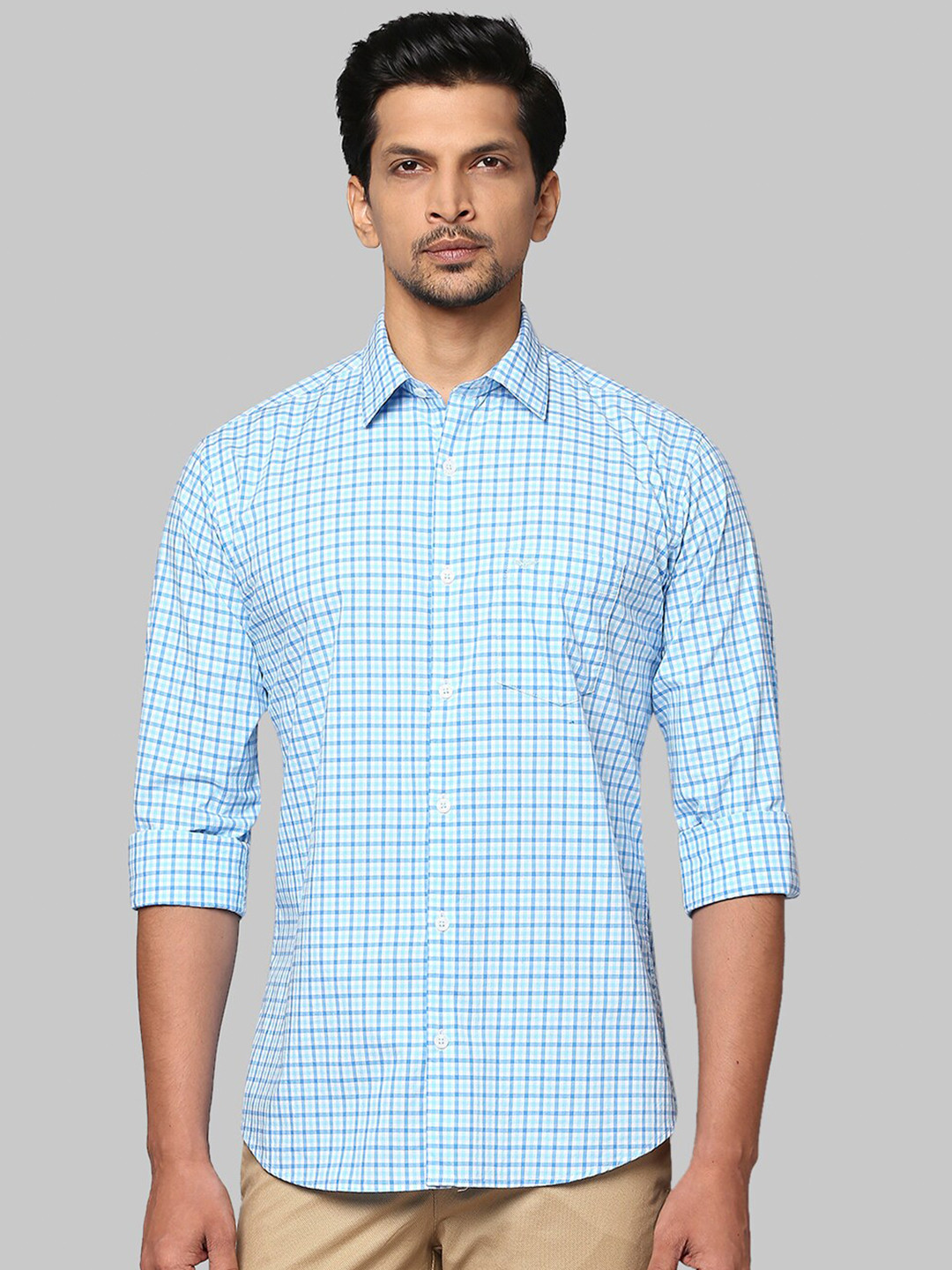 

Park Avenue Men Blue Slim Fit Grid Tattersall Checks Cotton Casual Shirt